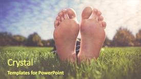  Presentation with feet - Audience pleasing PPT theme consisting of face graphic - feet of a man oh backdrop and a violet colored foreground