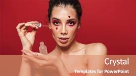  Presentation with serum - Amazing PPT layouts having face holding moisturising serum backdrop and a coral colored foreground