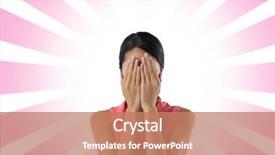  Presentation with hands and face - PPT theme featuring face in hands with radial background and a coral colored foreground