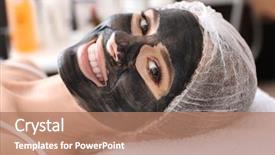  Presentation with carbon - Theme enhanced with face in salon peeling procedure background and a coral colored foreground