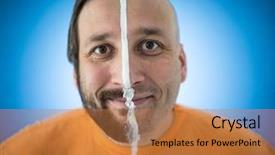  Presentation with happy sad face man - Theme with face in two sides parts background and a coral colored foreground