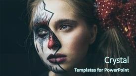  Presentation with doll - PPT theme having face is dead a woman background and a wine colored foreground