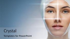  Presentation with lift - Theme featuring face lift - beauty woman on the blue background and a light blue colored foreground