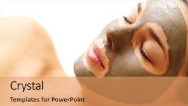  Presentation with cleaning - PPT theme with face mask - relaxed girl having pore cleaning background and a coral colored foreground