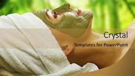  Presentation with spa - Beautiful PPT layouts featuring face mask - spa outdoor backdrop and a gold colored foreground