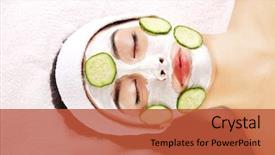  Presentation with handmade spa olive oils soap - Presentation design consisting of face mask - young beautiful woman enjoying spa background and a red colored foreground