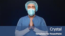  Presentation with face mask - Slides having face mask and sterile hat background and a ocean colored foreground