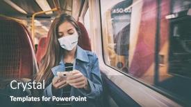  Presentation with train transport - Slide set enhanced with face-mask-concept-woman-wearing background and a ocean colored foreground