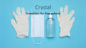  Presentation with hand hygiene - PPT theme having face-mask-hand-sanitizer-bottle background and a light blue colored foreground