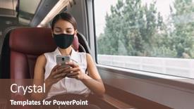  Presentation with train transport - Amazing PPT theme having face-mask-in-public-transport backdrop and a tawny brown colored foreground
