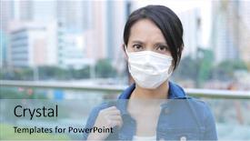  Presentation with medical face mask - Beautiful slide deck featuring face mask in the city backdrop and a light blue colored foreground