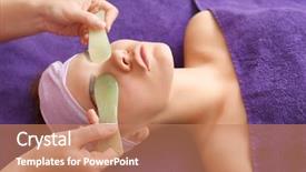  Presentation with face massage spa skin - Beautiful PPT theme featuring face massage with jade stones backdrop and a coral colored foreground