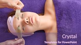  Presentation with face massage spa skin - PPT theme having face massage with jade stones background and a violet colored foreground