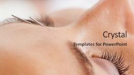  Presentation with acupuncture - Audience pleasing PPT theme consisting of face medical - macro detail of facial acupuncture backdrop and a coral colored foreground