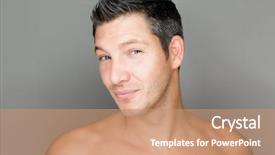  Presentation with beauty - Audience pleasing presentation theme consisting of face medical - male beauty smiling and laughing backdrop and a  colored foreground