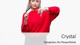  Presentation with blonde holding magnifying glass - Audience pleasing PPT layouts consisting of face negative sign showing dislike backdrop and a  colored foreground