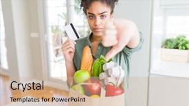  Presentation with african american teenager girl - Colorful slide set enhanced with face negative sign showing dislike backdrop and a soft green colored foreground