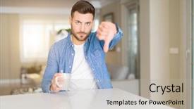  Presentation with coffee cup - Amazing PPT theme having face negative sign showing dislike backdrop and a light gray colored foreground