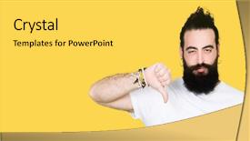  Presentation with long hair man - Audience pleasing theme consisting of face negative sign showing dislike backdrop and a light gray colored foreground