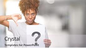  Presentation with african american woman question - PPT theme with face negative sign showing dislike background and a  colored foreground