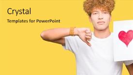  Presentation with cutout paper people standing around globe holding hands - PPT layouts having face negative sign showing dislike background and a yellow colored foreground