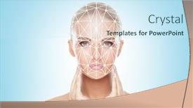  Presentation with face recognition security - Audience pleasing presentation design consisting of face of a beautifyl girl with a scanning grid on her face face id security facial recognition authentication technology backdrop and a cool aqua colored foreground