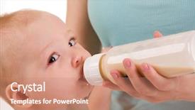  Presentation with milk baby - Cool new presentation theme with face of adorable baby looking at camera while drinking milk backdrop and a coral colored foreground