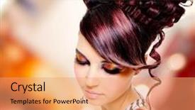  Presentation with glamour - PPT theme consisting of beauty hair - face of beautiful woman background and a coral colored foreground
