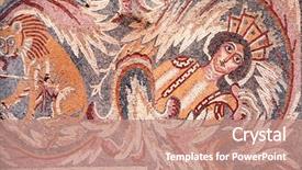  Presentation with byzantine - Presentation design featuring face of mythical goddess background and a coral colored foreground