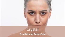  Presentation with wrinkles gray hair - PPT layouts having face-of-old-tired-woman background and a coral colored foreground