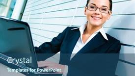  Presentation with secretary - Presentation with face of pretty secretary with glasses looking at camera background and a ocean colored foreground