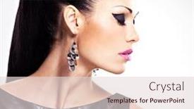  Presentation with glamour - Slide set with face of the beautiful sexy woman with glamour fashion makeup of eyes and gloss hairstyle profile portrait of the caucasian adult girl at studio background and a lemonade colored foreground