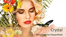  Presentation with butterfly - Presentation having face-of-woman-with-make background and a coral colored foreground