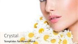  Presentation with posy - Slide deck having face-of-young-beautiful-woman background and a blonde colored foreground