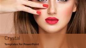  Presentation with girl model - PPT layouts with face-of-young-woman background and a red colored foreground