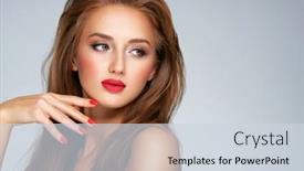  Presentation with makeup fashion model applying lipstick - Cool new slide set with face-of-young-woman backdrop and a lemonade colored foreground