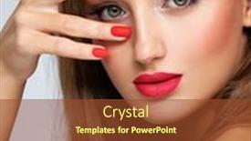  Presentation with lipstick - Presentation design enhanced with face-of-young-woman background and a tawny brown colored foreground