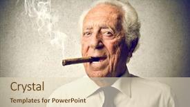  Presentation with cigar - Amazing presentation design having face old man - senior businessman smokes a cigar backdrop and a lemonade colored foreground