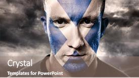  Presentation with rugby - Audience pleasing presentation design consisting of face paint - scottish rugby player against blue backdrop and a coral colored foreground