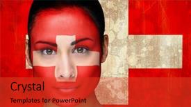  Presentation with flag football girls - Colorful presentation theme enhanced with face paint against switzerland flag backdrop and a red colored foreground