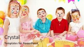  Presentation with children painting - Cool new slide deck with face painting - children happy birthday party backdrop and a lemonade colored foreground