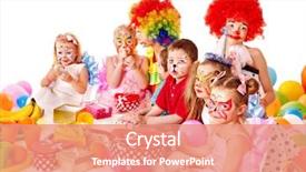  Presentation with children birthday - Slides enhanced with face painting - children happy birthday party background and a coral colored foreground