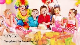  Presentation with children birthday - Colorful slide set enhanced with face painting - children happy birthday party backdrop and a yellow colored foreground