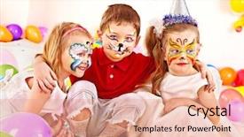  Presentation with children painting - Cool new slide deck with christmas balls on a blue backdrop and a sky blue colored foreground