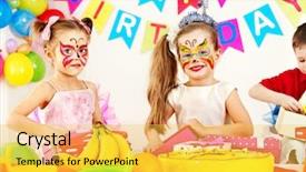  Presentation with children birthday - Cool new PPT theme with face painting - group of children happy birthday backdrop and a yellow colored foreground