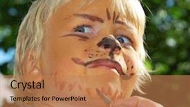  Presentation with young child brain development - Colorful PPT theme enhanced with face painting - young child being turned backdrop and a  colored foreground