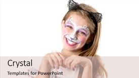  Presentation with teen girl - Cool new PPT theme with face painting of a cat backdrop and a lemonade colored foreground