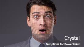  Presentation with face recognition - Theme featuring recognition concept with businessman portrait background and a dark gray colored foreground
