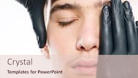  Presentation with skin surgery - PPT theme with face-skin-check-beautician-touching background and a lemonade colored foreground