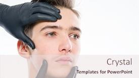  Presentation with skin surgery - Cool new slide set with face-skin-check-beautician-touching backdrop and a sky blue colored foreground